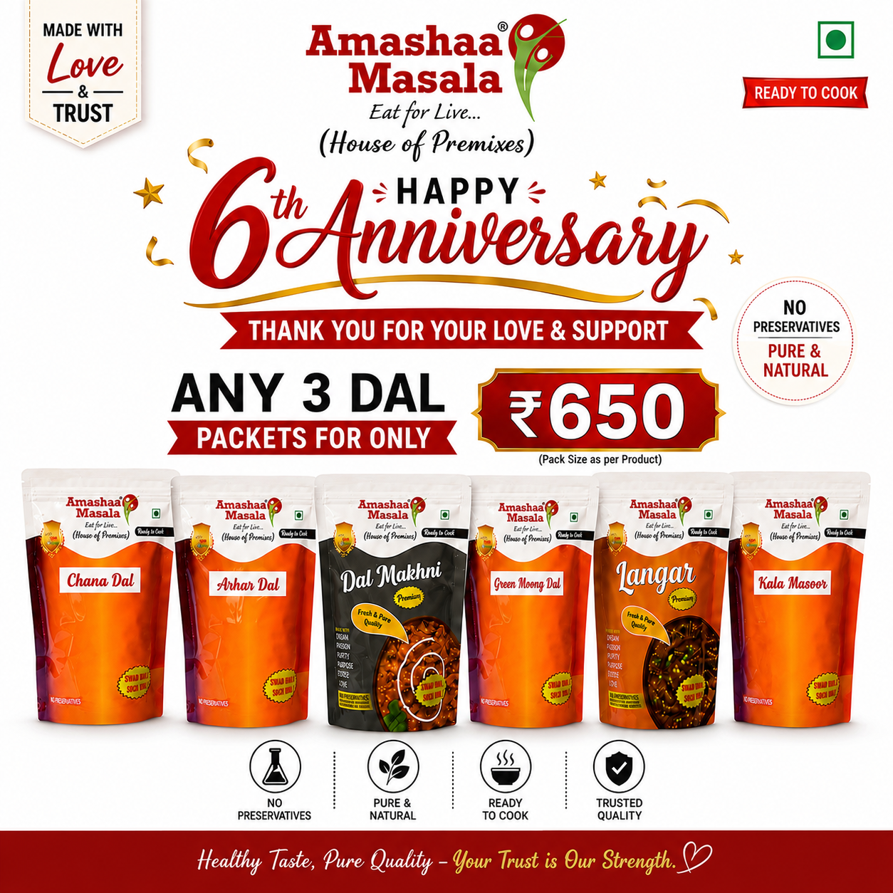 Amashaa Masala 6th Anniversary Special | Select Any 3 Dal Packs | Ready to Cook | Pure & Natural | Only ₹650
