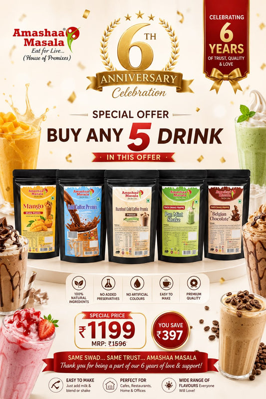 Amashaa Masala 6th Anniversary Special | Buy Any 5 Premium Drink Premix Packs | Mix & Match | ₹1199 Only