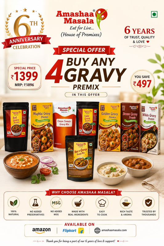 Amashaa Masala 6th Anniversary Special | Buy Any 4 Gravy Premix Packs | Mix & Match | Premium Curry Base | ₹1399 Only